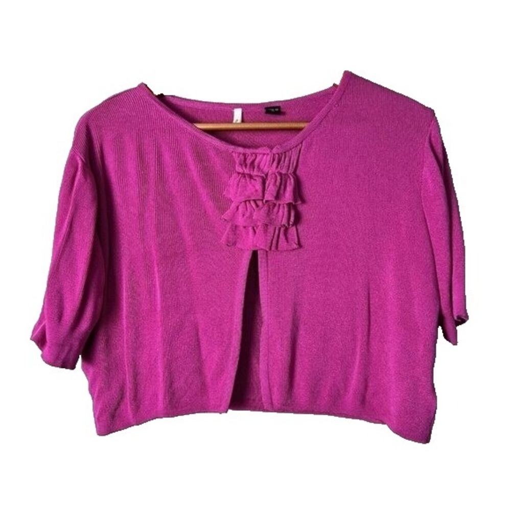 Smitten‎ Hot Pink Ruffle Front Cardigan Womens Medium Feminine Coquette Barbie